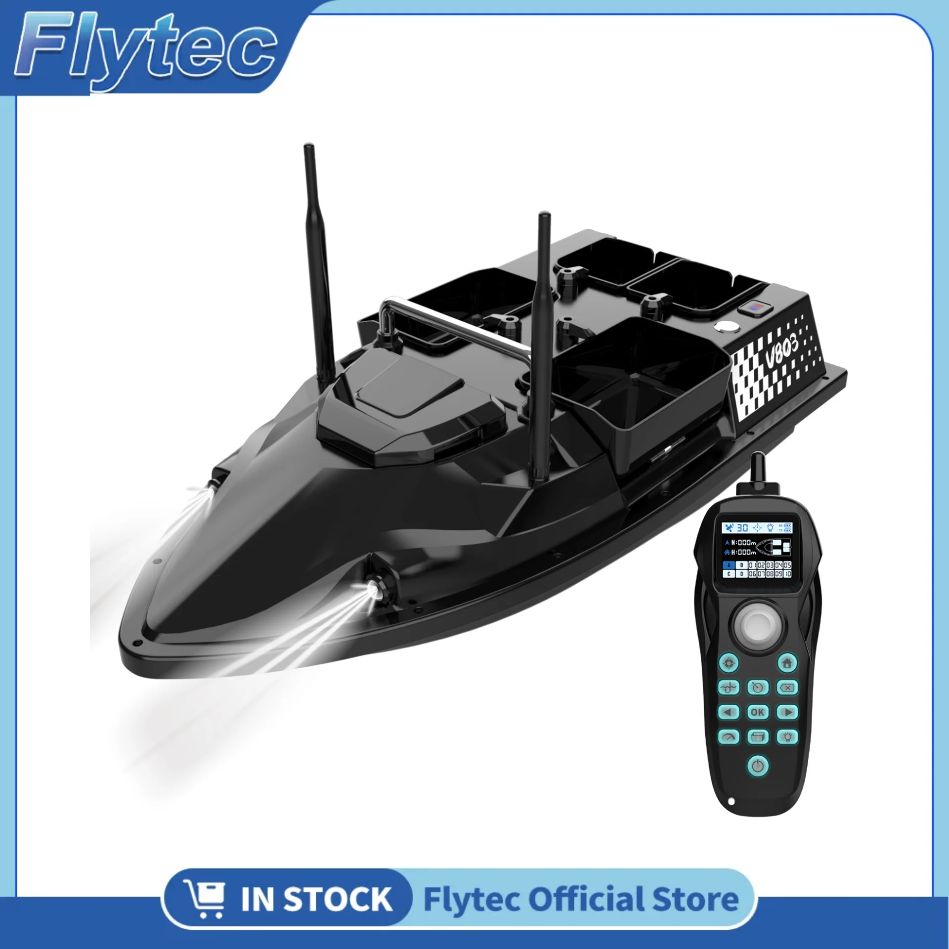 Официальный магазин Flytec V803, GPS, радиоуправляемая лодка с приманкой, 200 точек, автонавигация, расстояние 500 м, 2 скорости, 4 Hoppers, лодка для ловли карпа