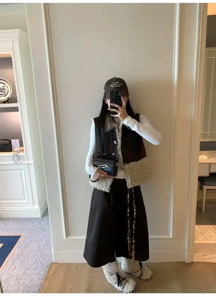 Chaleco integrado de piel de cordero para otoño e invierno, nuevo abrigo sin mangas, chaleco personalizado de moda cálida para mujer