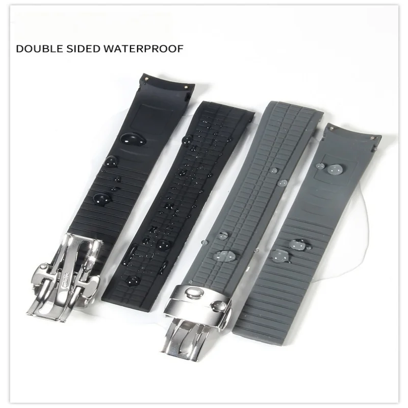 21mm Steel Studs Silicone Watch Band For Patek Philippe Aquanaut 5164 5167 Black Rubber Strap Sweatproof Wrist Bracelet For Men