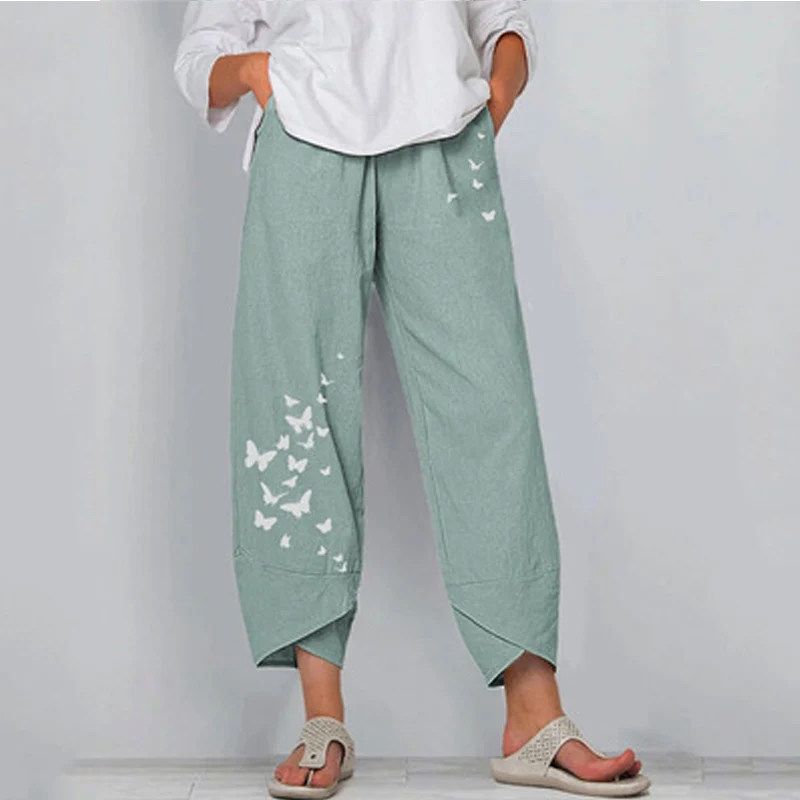 

Women Summer Cotton Linen Pants Casual Baggy Harem Pants Solid Color Elastic Waist Wide Leg Pants Female Loose Trousers S-5XL