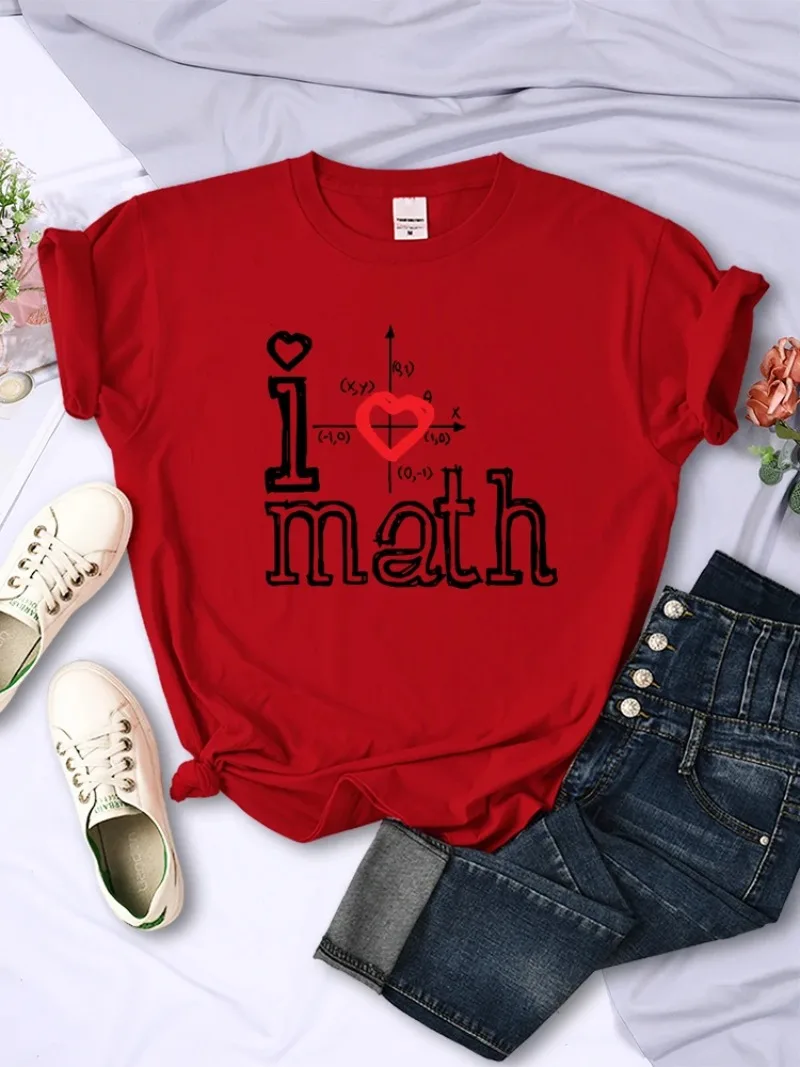 Women Tshirts Casual Summer Sport Tee Clothing Creativity All-math Short Sleeve Female Tops Fashion Logo I Love Math Printed