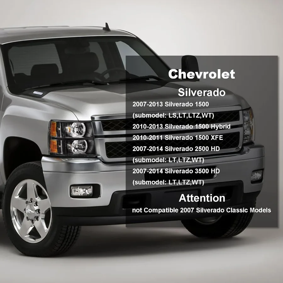 مجموعة مصابيح أمامية متوافقة مع 2007 2008 2009 2010 2011 2012 2013 تشيفي سيلفرادو 1500، 07-14 سيلفرادو 2500HD 3500 رئيس