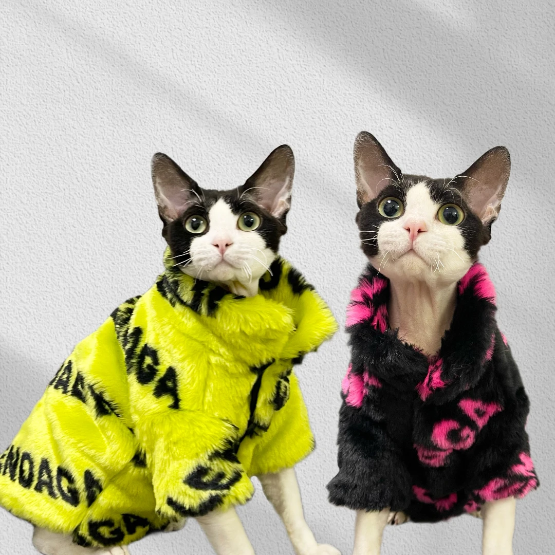 

Fashion Fur Clothing for Sphynx Cat Sweater Hairless Cat Clothes Soft Winter Coat Thickening Sweet Jumpsuit for Kittens