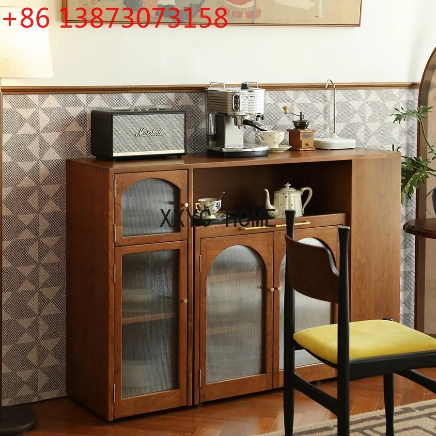 

American solid wood dining side cabinet double-layer rack integrated storage locker against the wall household