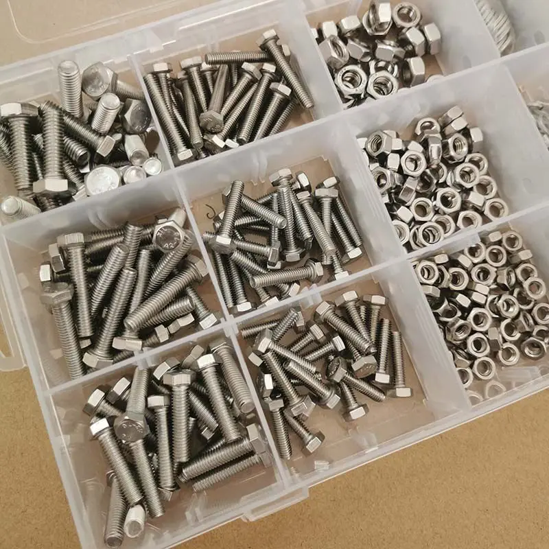 510pcs box 304 stainless steel hex head screw with nut spring washer washer combination set m4 M5 M6