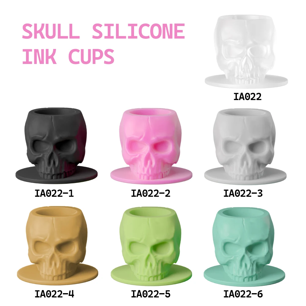 100Pcs Disposable Tattoo Silicone Skull Ink Cup Permanent Makeup Pigment Holder Container Cap Tattoo Ink Accessories for Artist