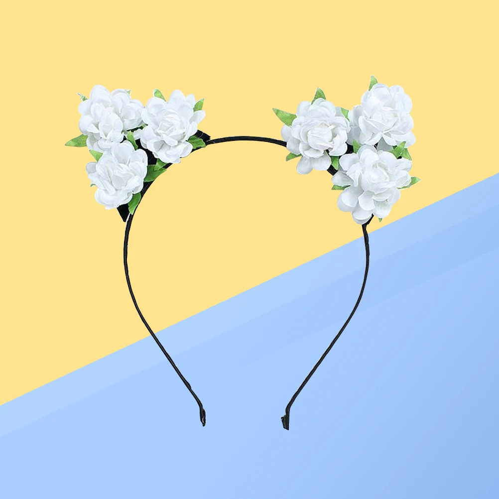 

Cat Ears Headband Flower Christmas Cosplay Hair Hoop White Hairband Party Parent-child