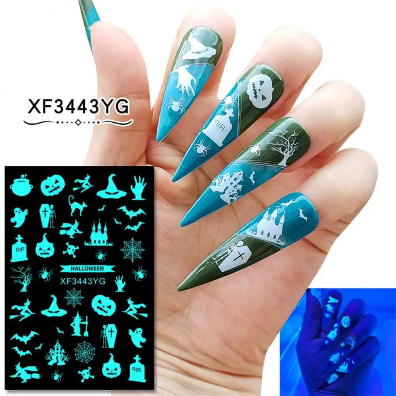 Ensemble d'Autocollants pour Ongles Shoous, Design de Manucure, Pointes Adhésives, Décorations Nail Art, Citrouille Laser Halloween, Crâne, 1-8Pcs