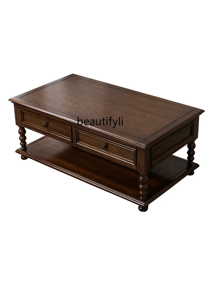 

American Style Coffee Table TV Cabinet Combination Suit Retro Living Room Xiaomei Style Ash Wood Furniture