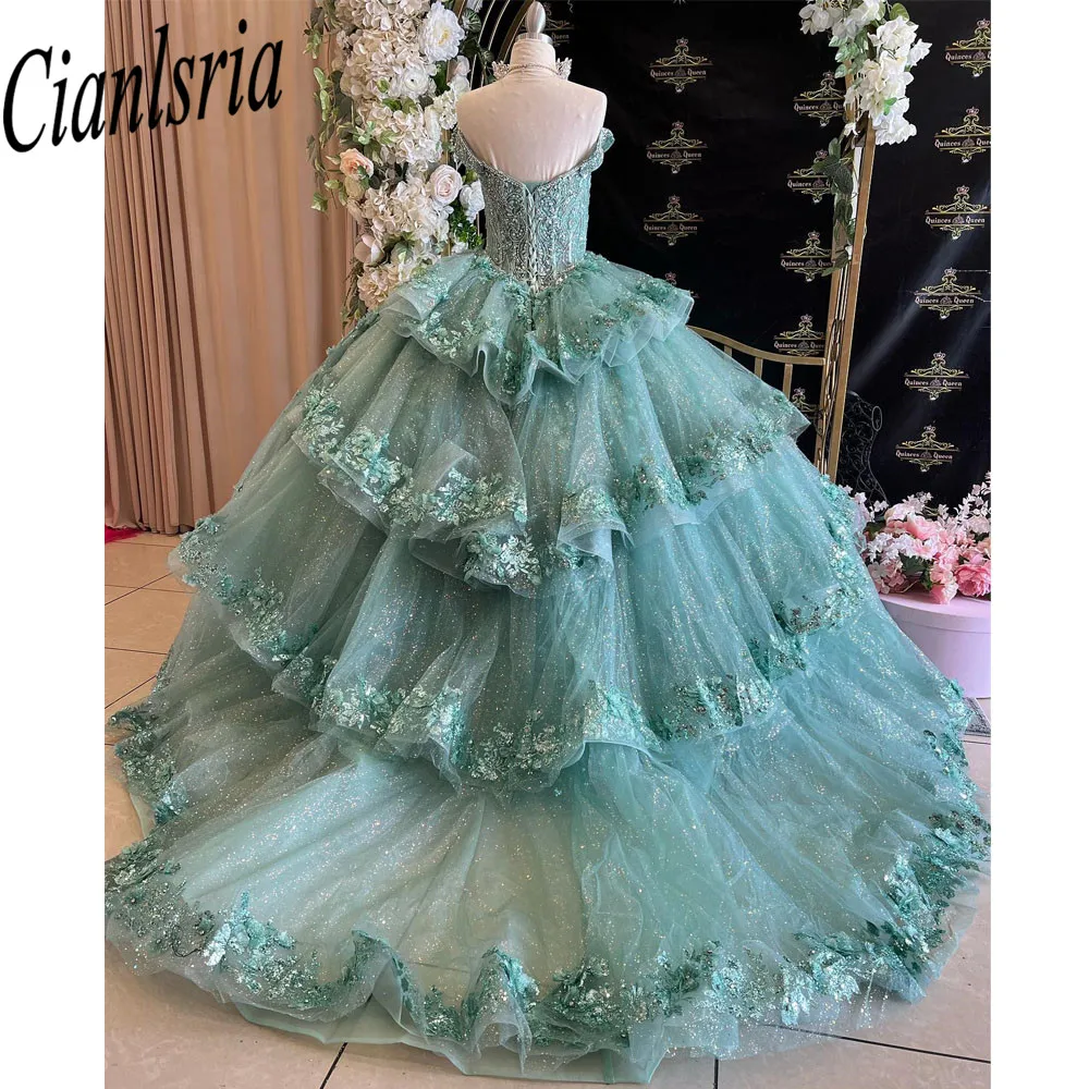 Robe de Rhprincesse avec appliques perlées et paillettes, robes Quinceanera, Sweet 16, 2023