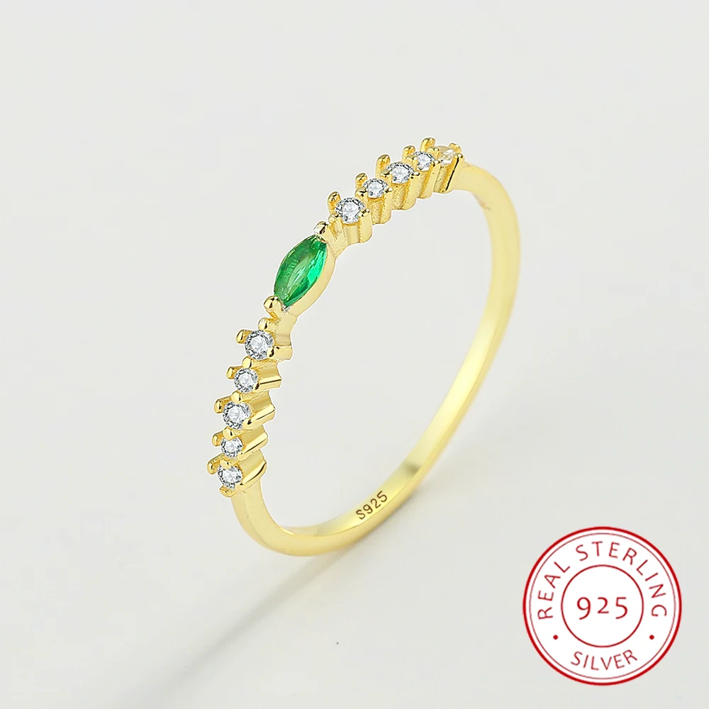 

2022 NEW Simple Emerald Ring For Women Cz Gold Aguette Green Cubic Zirconia Finger Fashion Stacking Minimal Lovely Jewelry