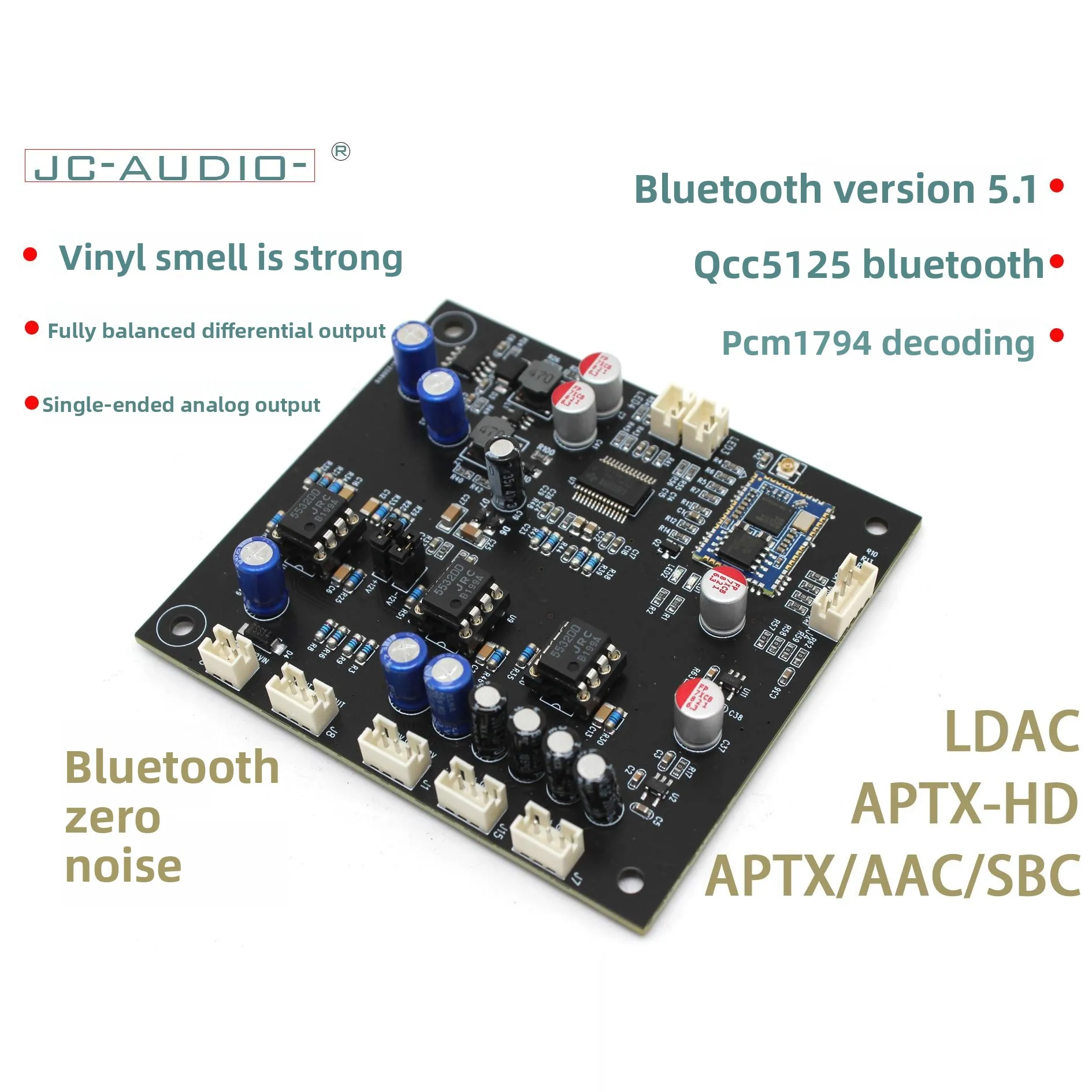 

Плата декодера Bluetooth аудиофильского класса, чип декодера PCM1794, балансный аудиовыход версии Bluetooth 5.1, включая антенну