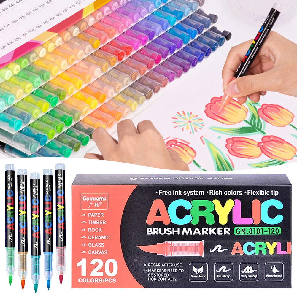 

12/24/48Colors Acrylic Paint Pens Markers Brush Tip Paint Markers For Rock Painting Wood Stone Christmas Gift DIY Crafts