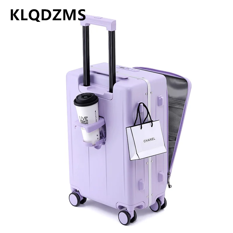 

KLQDZMS чемодан 20 "24 дюйма с передним отверстием, посадочная коробка, чехол на колесике с зарядкой через USB, алюминиевая рама, ящик для пароля, женский багаж