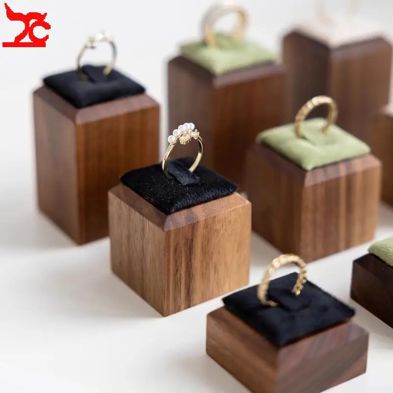 Walnut Ring Display Stand Multi-color Velvet Jewelry Display in Various Sizes and Colors Vintage Artistic Style
