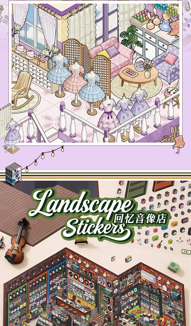 JIANQI Kawaii Store Operator 3D Audiovisueller Shop Landschaftsaufkleber DIY Taschenkabinen-Szene Festivalgeschenk – Detail 14