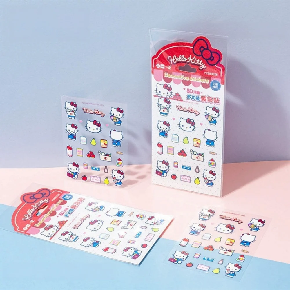 Genuine Sanrio Hello Kitty 5D Embossed Decorative Sticker Sheet Cartoon Decal for Journal Planner Laptop Phone Case Decoration
