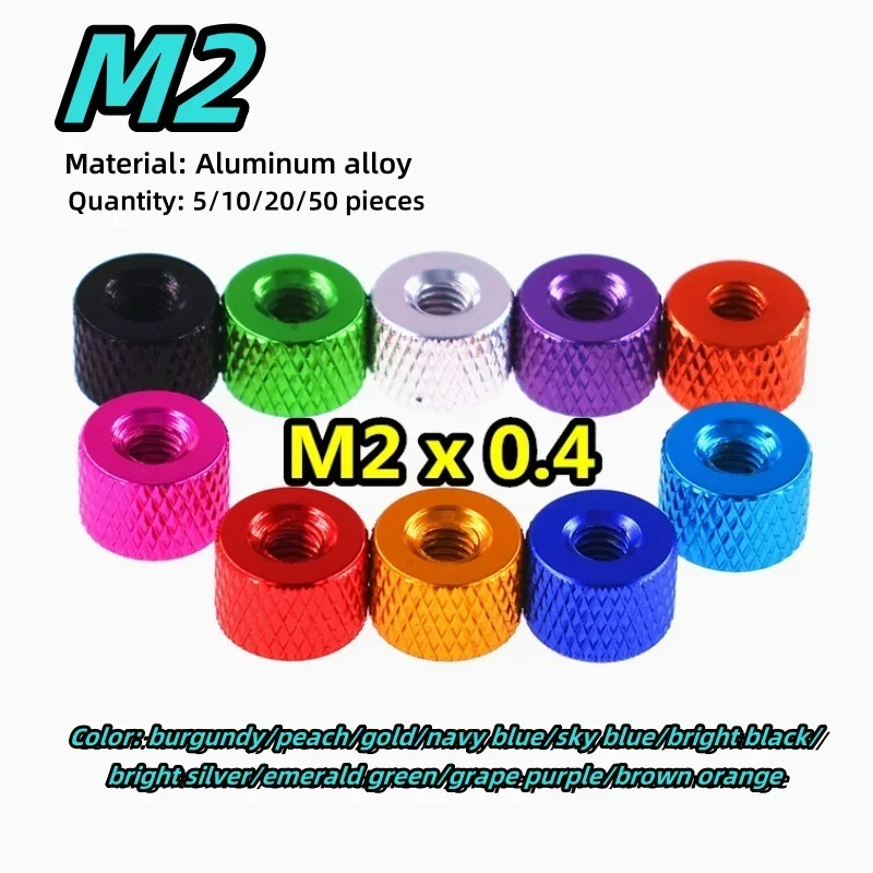 Aluminum Nut M2 Rolled Finger Nut Colored Through Hole Hand Twisted Nut, Suitable for PFV RC Model 5/10/20/50pcs