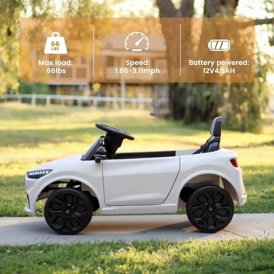 어린이용 전동 자동차, 12V 전동 유아용 자동차 리모컨 포함, LED 조명 및 음악 플레이어가 있는 어린이용 탈것 장난감