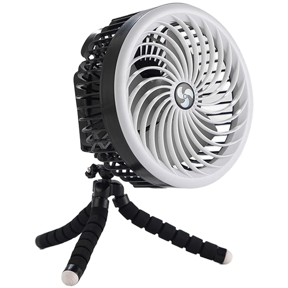 USB Rechargeable Fan with Hanging Capability Dimmable Light and Three Wind Intensities for Indoor Outdoor Setup