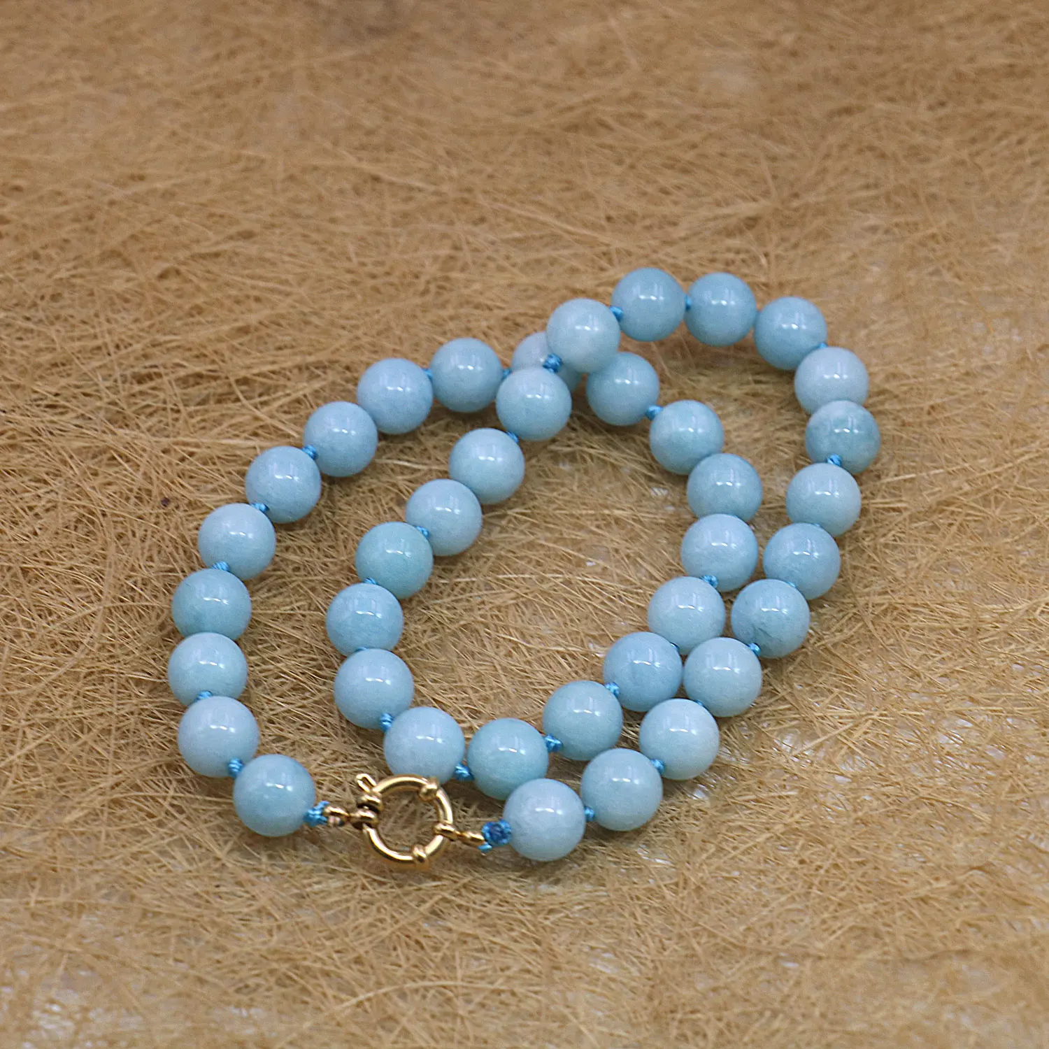 10mm Round Blue Chalcedony Amazonite Jade Necklace Natural Stone Women Neckwear Fashion Jewelry Maing Design Accessories