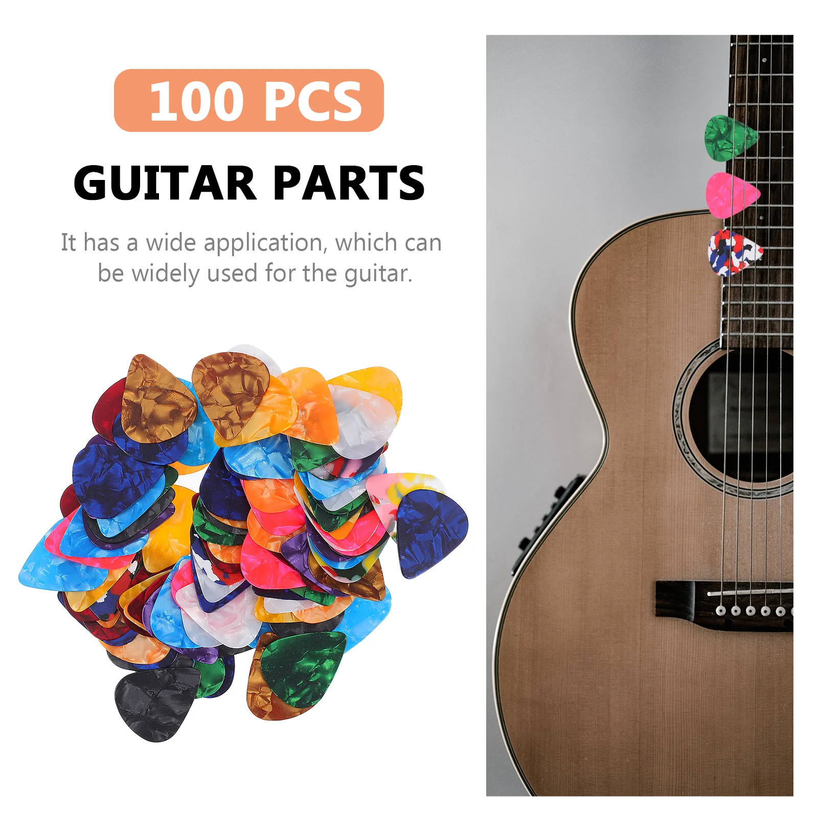 

100pcs Colorful Plastic Durable Folk For Guitar Ukulele Bass Wide Design Comfortable Grip Long Lasting Picks Replacement Parts