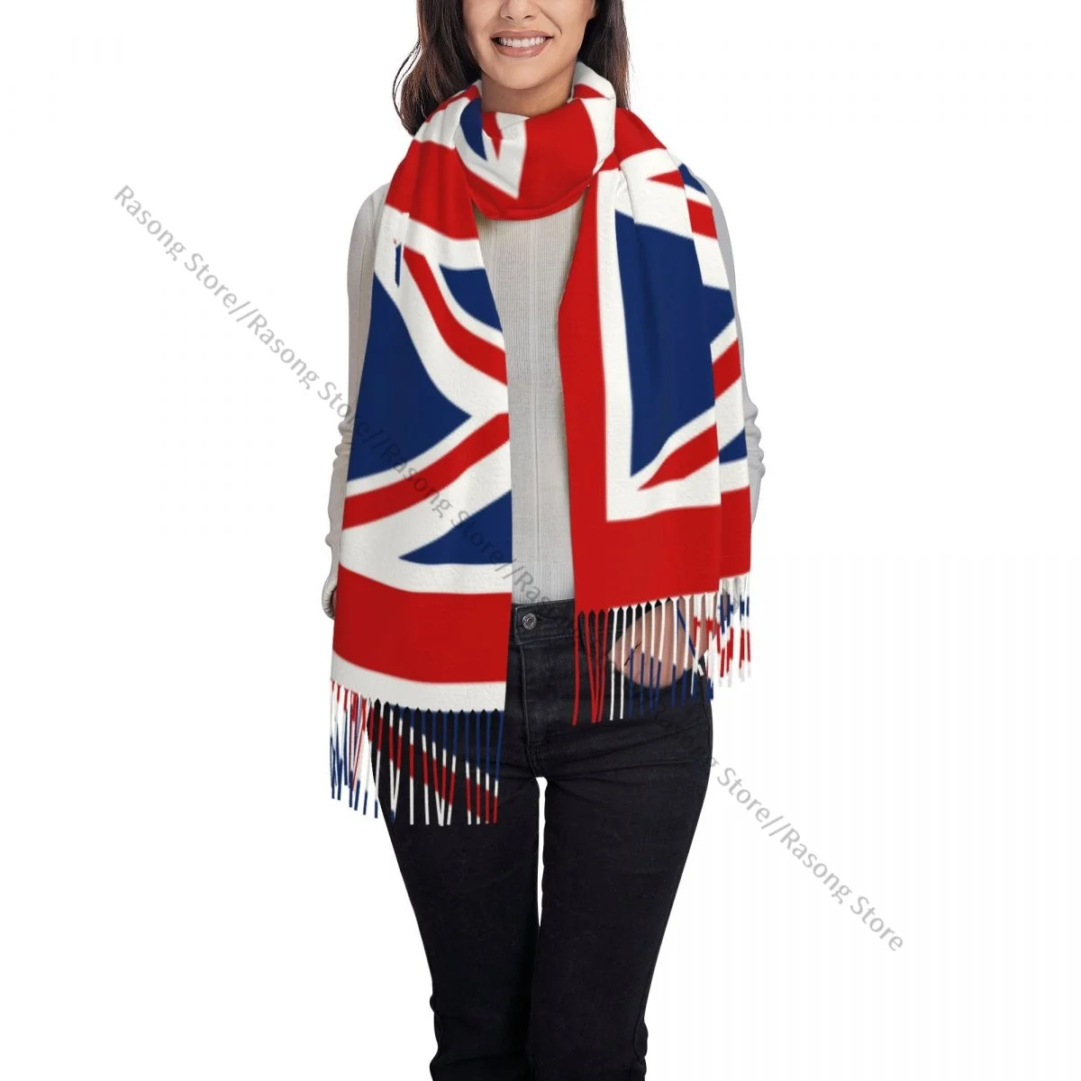 UK British Flag Scarf Winter Long Large Tassel Scarves Soft Wrap Pashmina