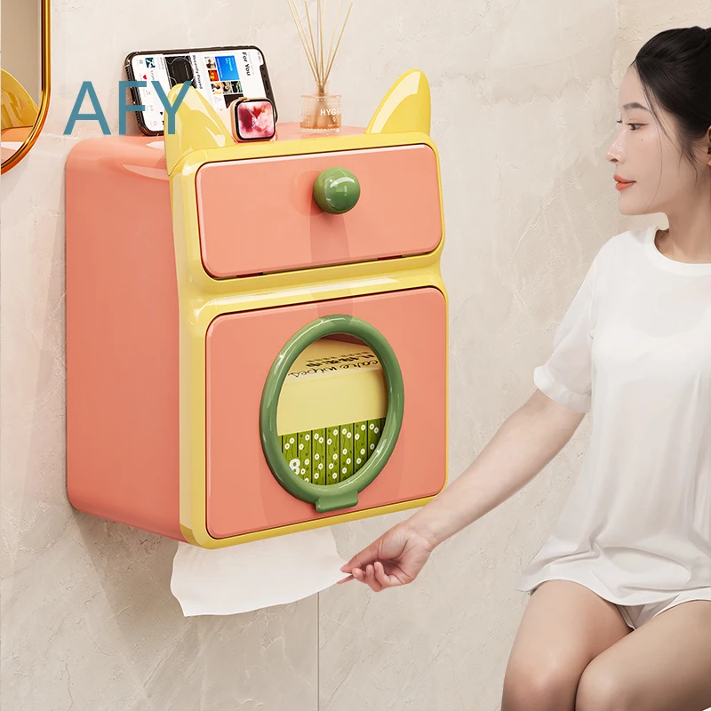 Toilet Tissue Box for Wall Mounted Storage Box No Punching Waterproof Toilet Paper Dispenser Carton Roll Holder Rack for