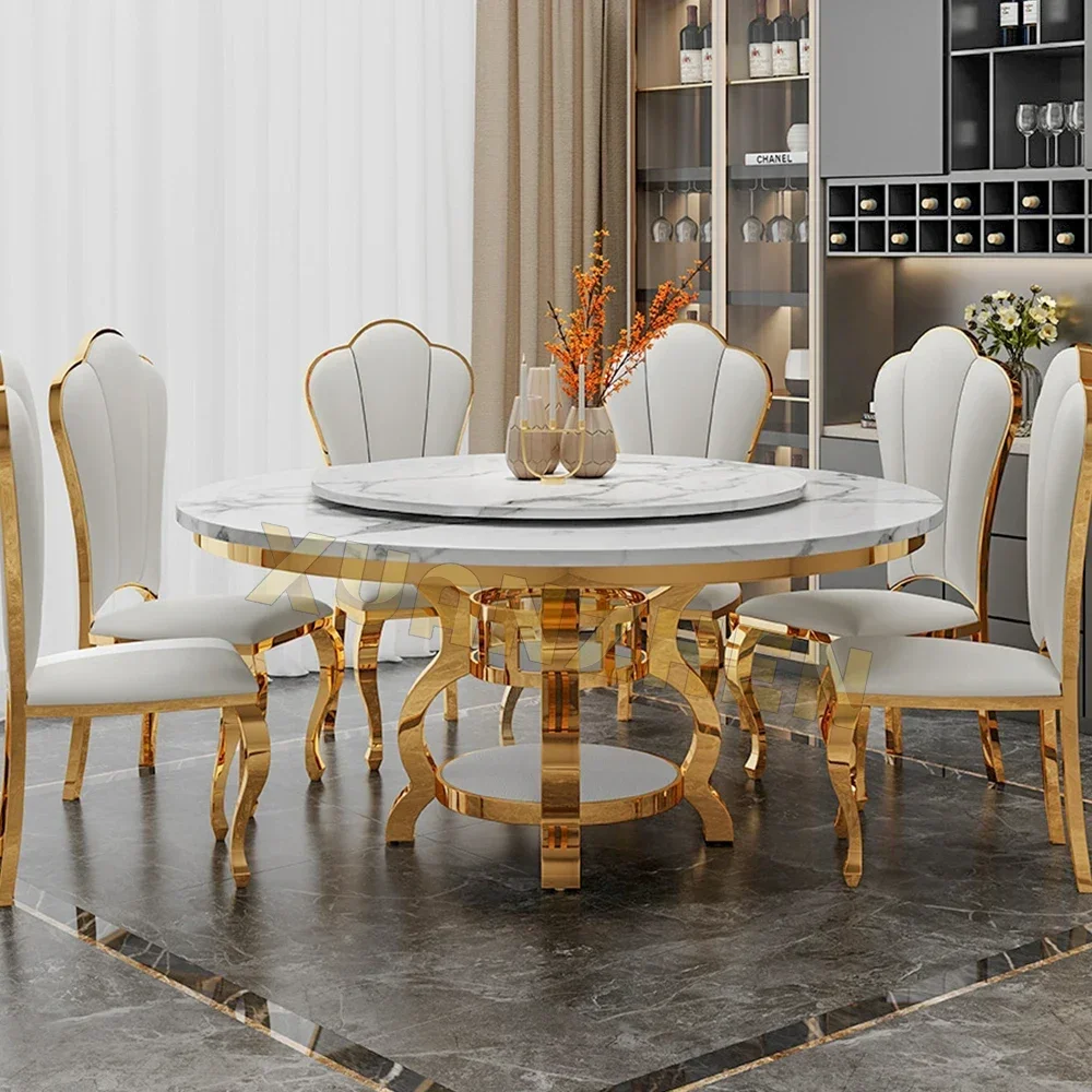 

Home Furniture 6 Seater Modern Round Marble Dining Table Golden Stainless Steel Dining Table Set Dining Tables For Sale