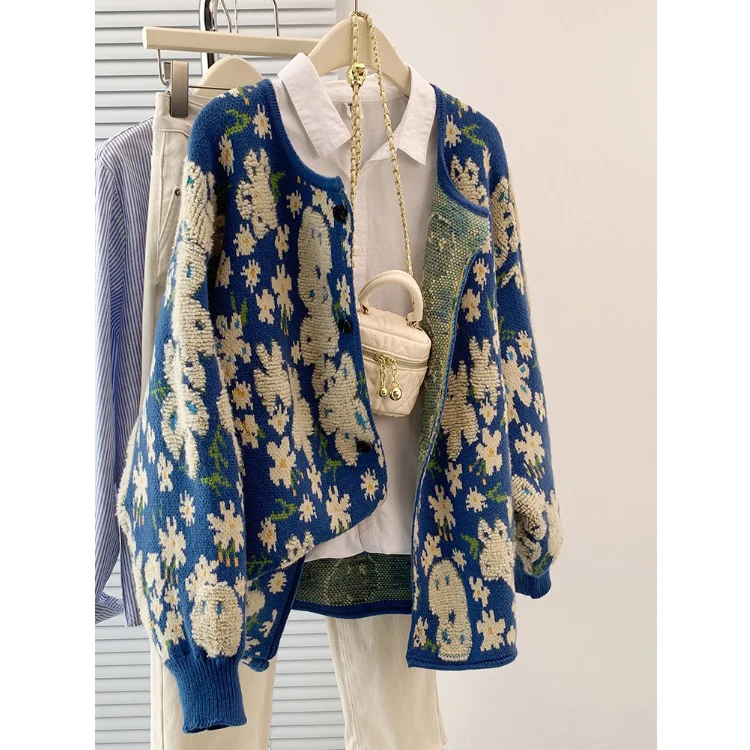 

Lu Casual Knitted Open Cardigan Soft Fluffy round Ne Spring Autumn plus Size Women's Faionable Versatile Sweater Jaet