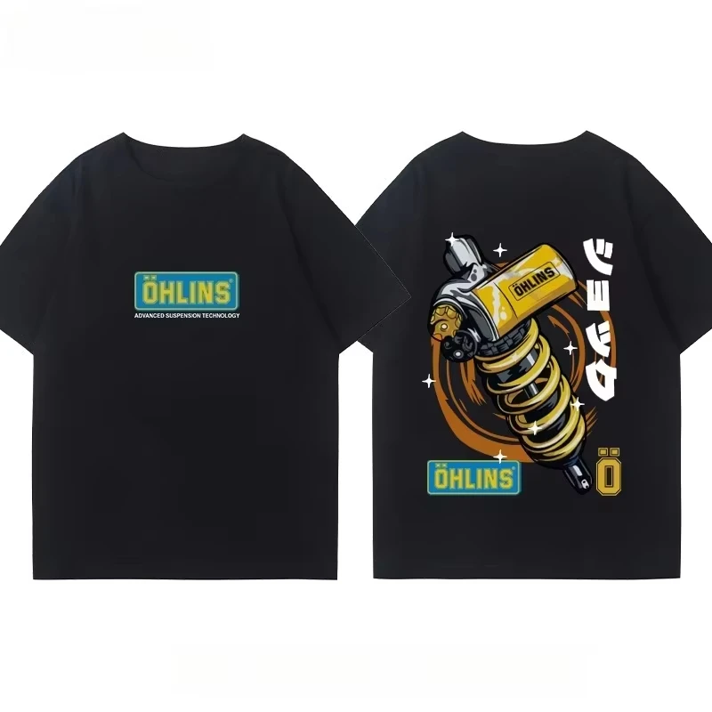 OHLINS Motorcycle Shock Absorber Modified T-shirt Clothes Casual Trendy Brand Men's Women's Car Club Round neck men's T-shirt
