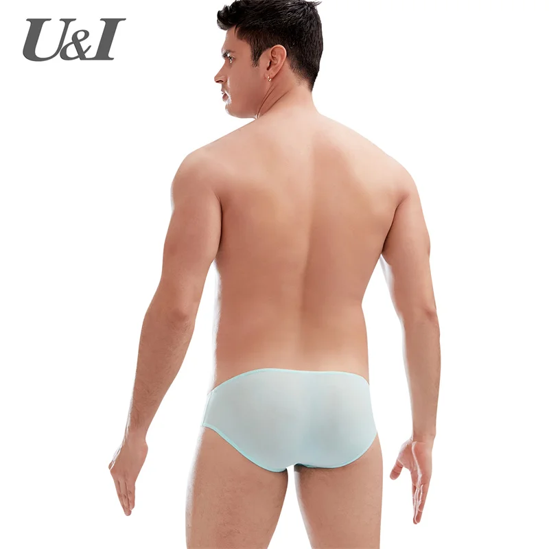 Slip U&I da uomo, nylon ultrasottile ad alta elasticità, leggermente trasparente, sexy, monopezzo, senza cuciture, copertura anca completa
