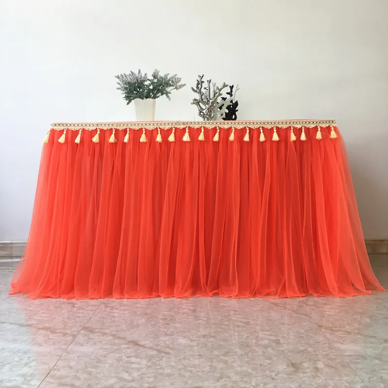 

25 Colors Ice Silk Table Skirt With Gaoze Drape Table Cloth Skirting For Wedding Event Party Decoration