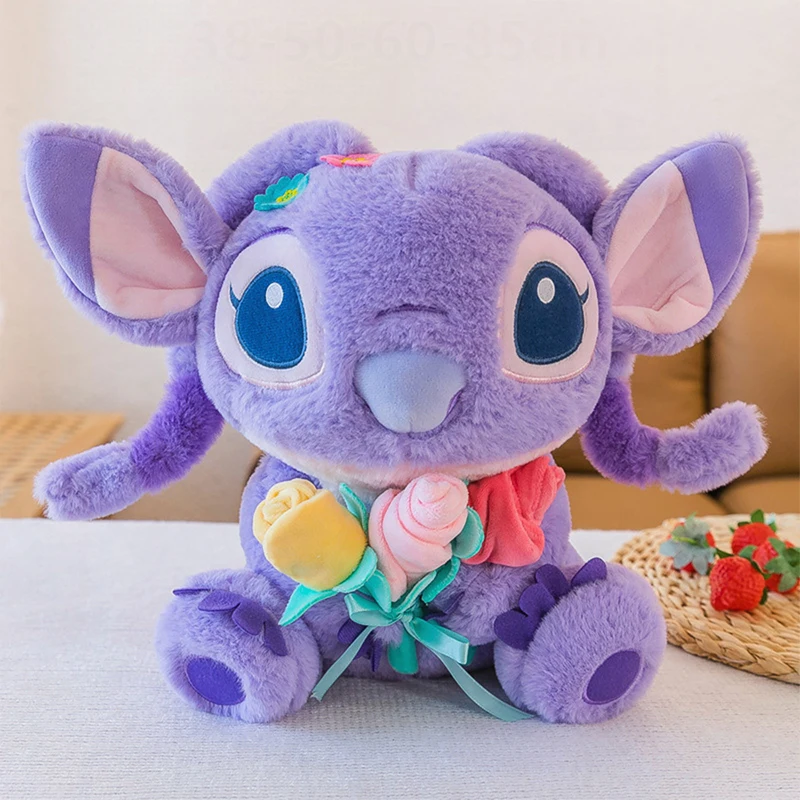 

New 70cm Disney Kawaii Stitch Plush Toy Big Szie Stich Stuffed Doll with Flower Big Bear soft Pillow for Kids Birthday Xmas Gift