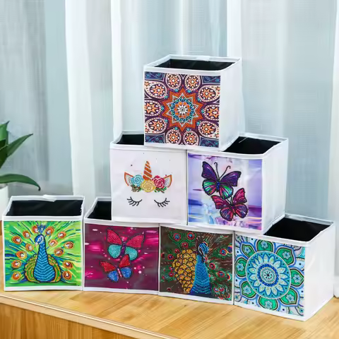 1 set of DIY mandala, butterfly, peacock and diamond painting art set storage box, suitable for toys, clothes and rooms