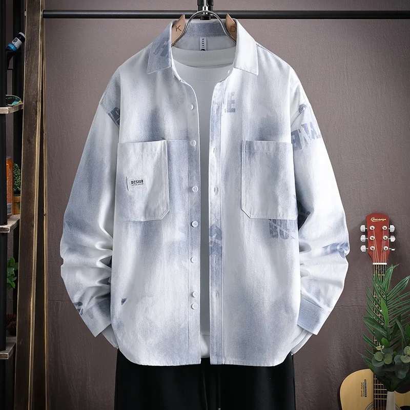 

Casual Fashionable Men's Denim Shirt Autumn Collection Korean Style Trendy Simple Full Cotton Long Sleeve Top E