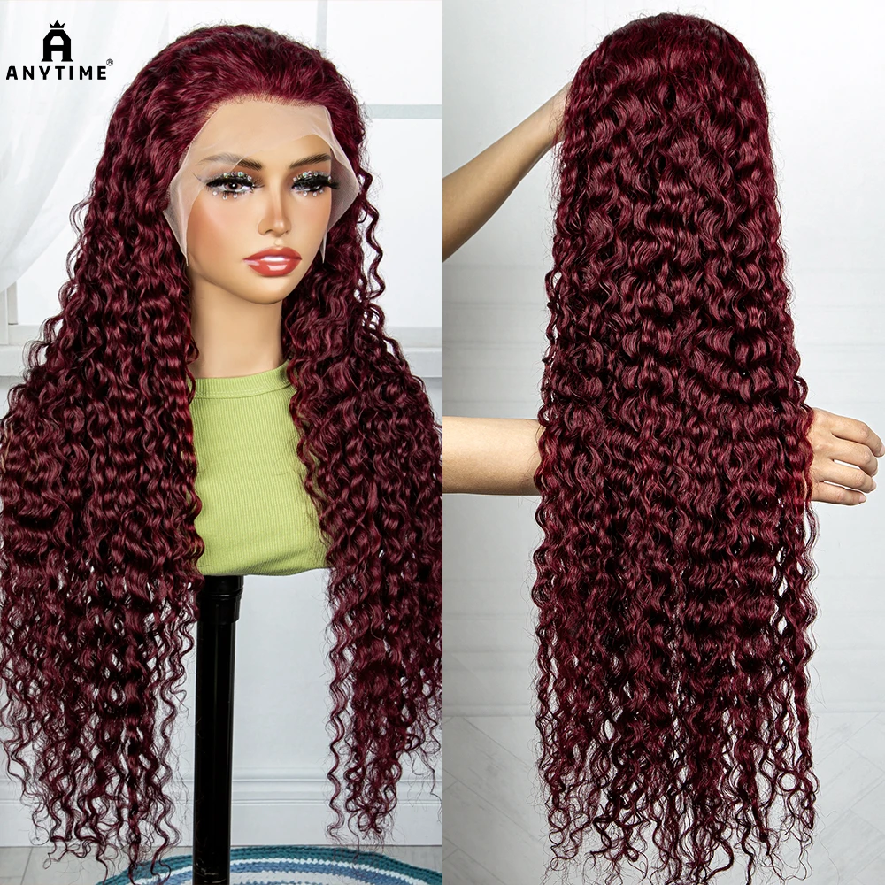 250% Density 99J Water Wave Wavy Human Hair Wigs 13x4 Transparent Lace Frontal Brazilian Hair Wig for Black Women