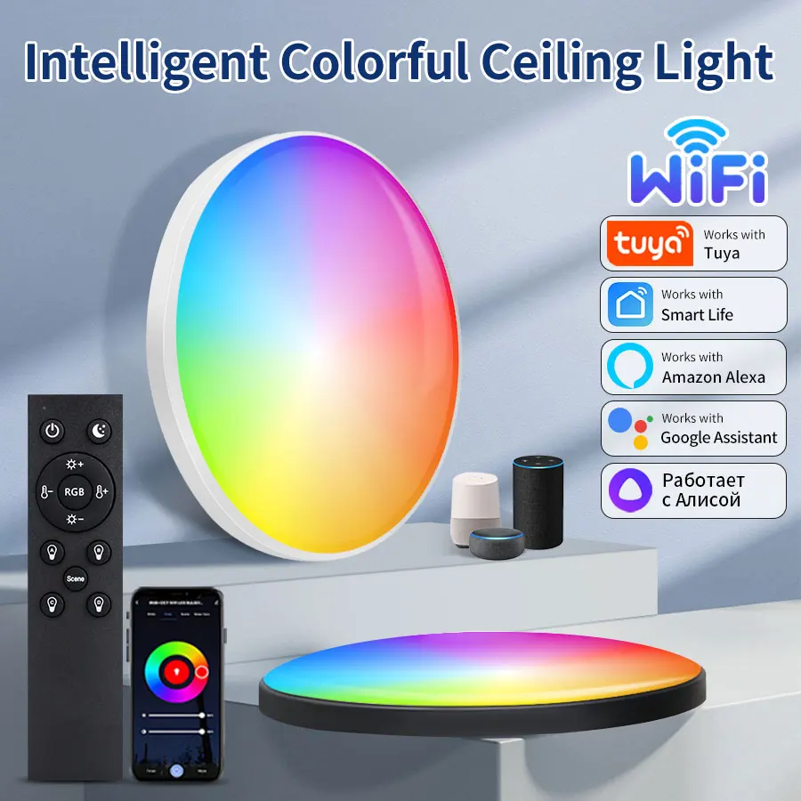 Tuya WiFi Smart Bulb LED plafoniera AC220V RGB Smart Lamps 24W Smart Life APP controllo vocale con Alexa Alice Google Home