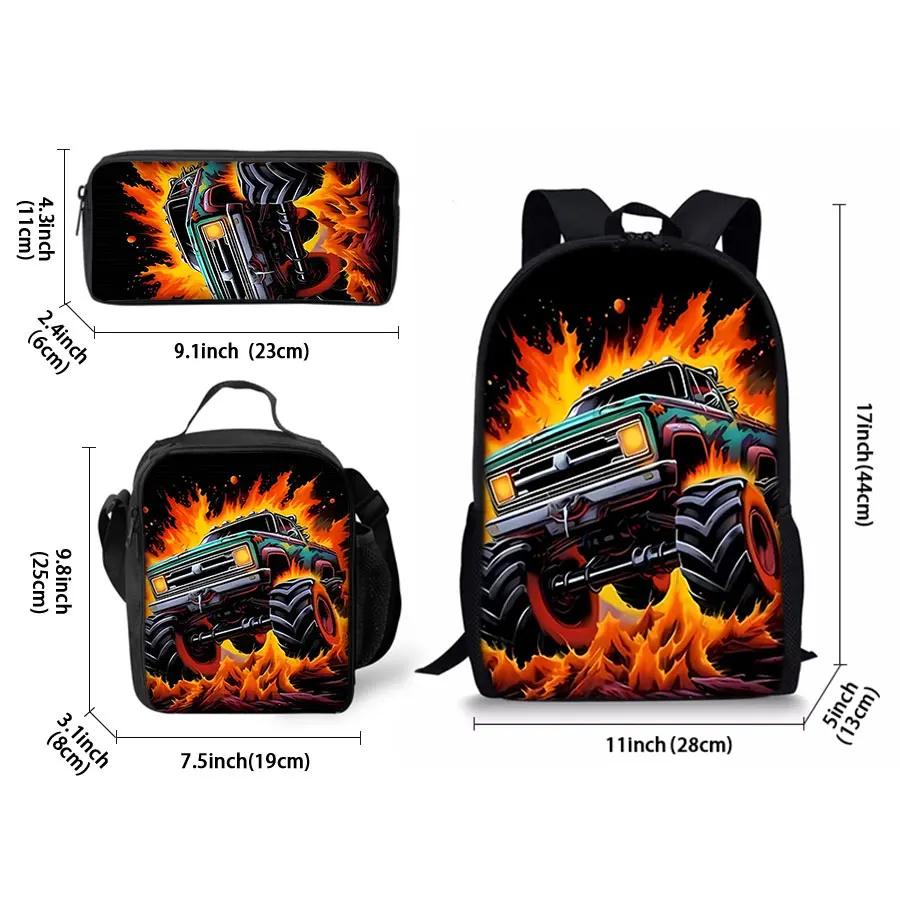 Truck Pattern Three Piece Set Backpacks for Boy and Girls Best Gifts 3D Cartoon School Backpack for Children