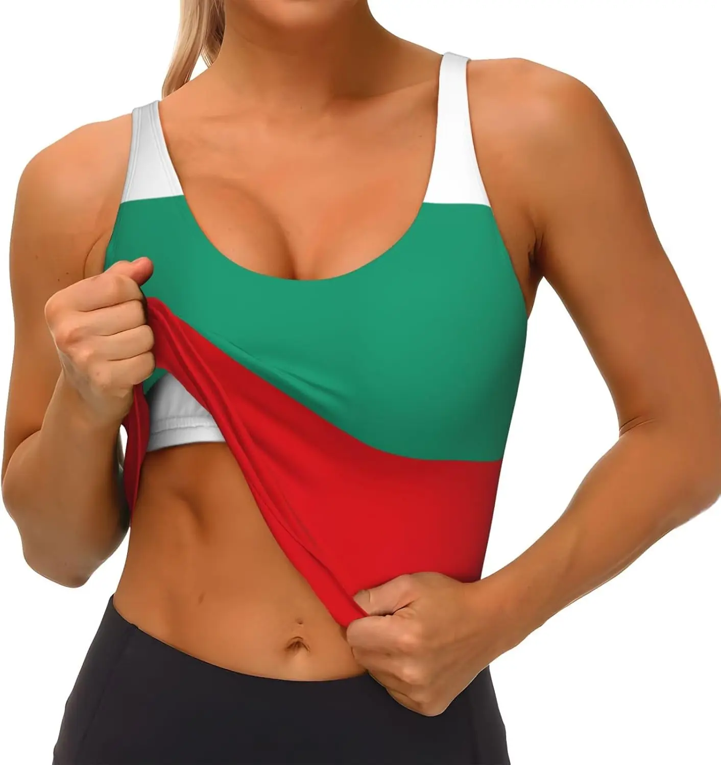 حمالة صدر رياضية نسائية مطبوعة بعلم العلم، حمالة صدر رياضية عالية التأثير ماصة للرطوبة للنساء أو رياضية للجري والمشي لمسافات طويلة