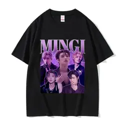 Korean Band Mingi Ateez Print Graphic Tee Shirt Men's Hip Hop Kpop O-Neck Clothing T-shirt Unisex 100% Cotton Oversized T Shirts