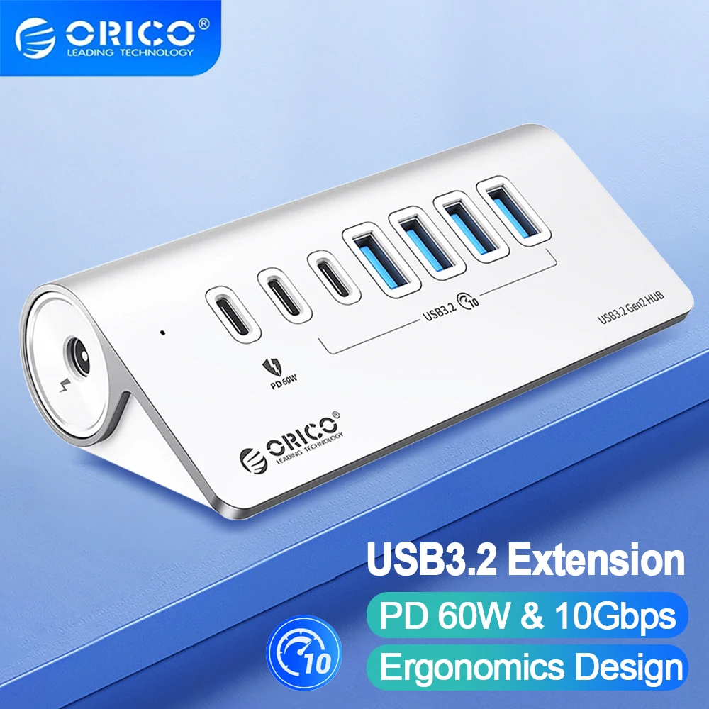 

USB док-станция ORICO, 10 Гбит/с, разветвитель типа C с блоком питания PD18W для MacBook, аксессуары для ПК, аксессуары для ноутбуков