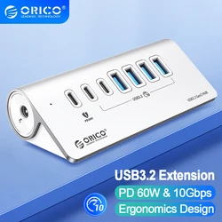 ORICO-estación de acoplamiento USB tipo C con adaptador de corriente PD18W para MacBook, PC, Accesorios para ordenador portátil, 10Gbps Hub Usb Hub Usb Type C Adaptador Usb A Tipo C Enchufes Con Puertos Usb