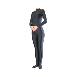 Speerise Womens Long Sleeve Zip Unitard Turtleneck Bodysuit Mens Black Full Body Dancewear without Gloves