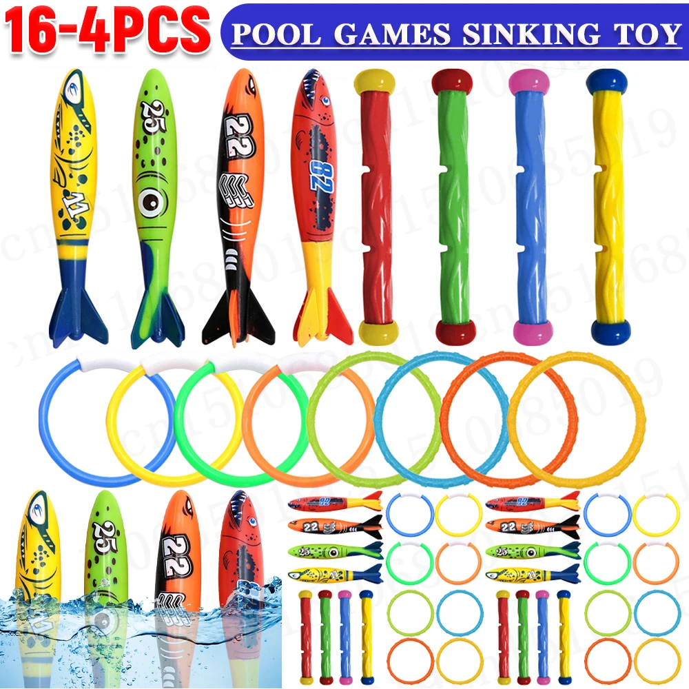 16-4Pcs Pool Games Sinking Toy Cartoon Pool Sinking Toys Creative Swim Dive Toy Kids Adult Diving Swimming Pool Accessories