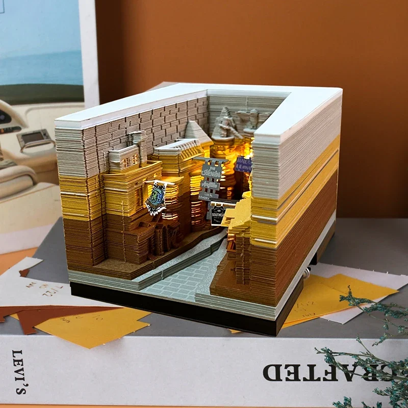 Omoshiroi Block 3D Notepad Memo Pad Alley DIY House Notepad 3D Stationery Decorative Figurines