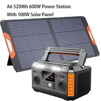 520Wh 600W Portable Power Station, Lifepo4 Battery, 100W Solar Panel Foldable, Solar Generator For Camping, Two AC Outlets Port