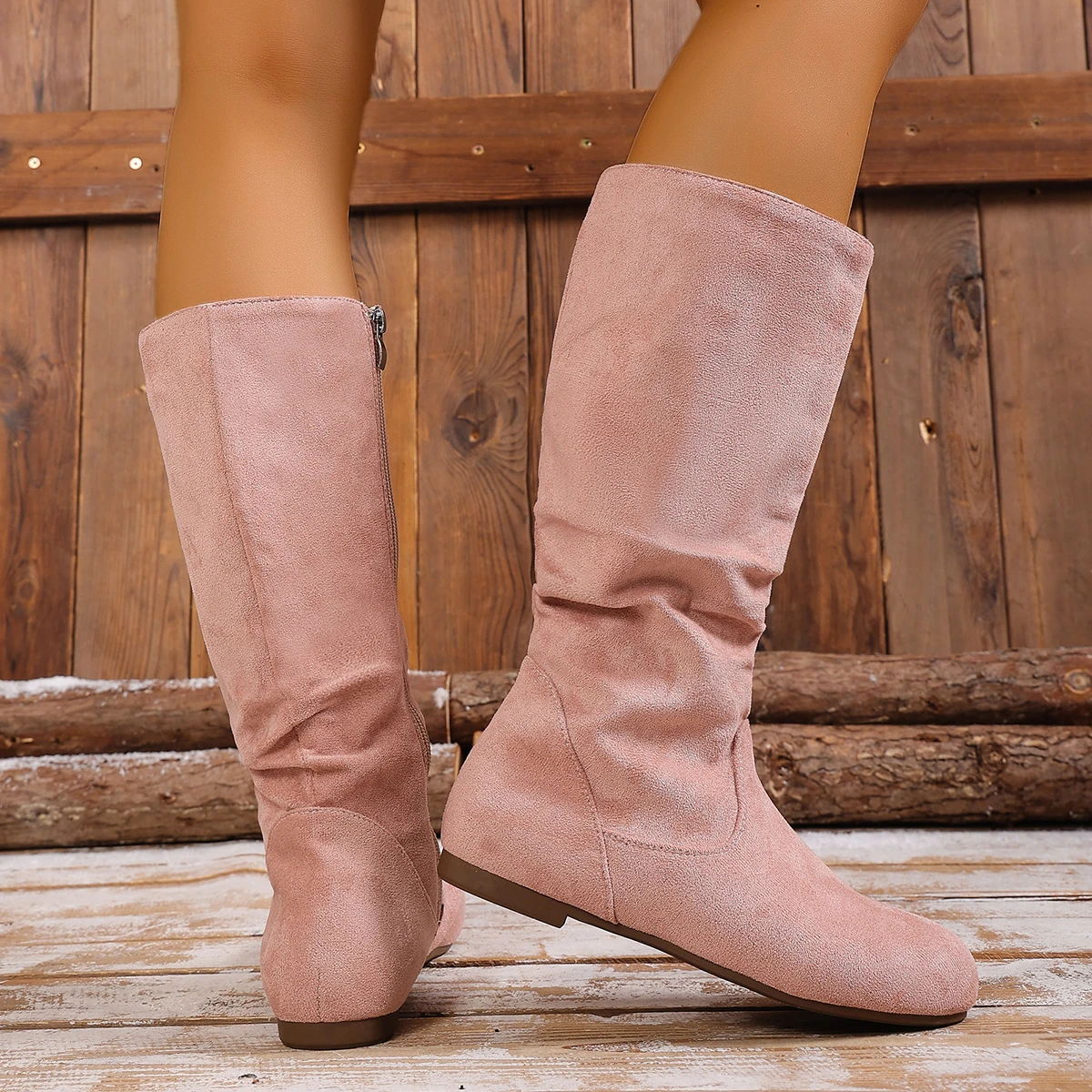 Heißer Verkauf Damen Stiefel Side Zip Mittlere Waden Stiefel Trend Wildleder Frauen Flache Stiefel Luxus Plus Größe Frauen Schuhe Hohe Qualität Botas Mujer – Detail 20