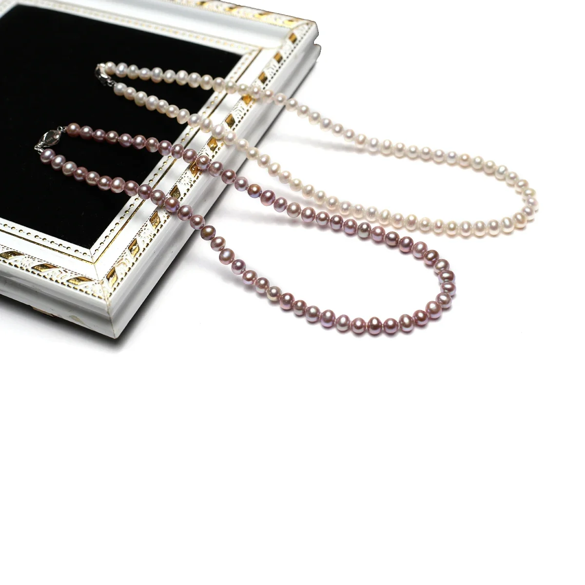 Natural Freshwater White Purple Pearl Necklace Shaped 100% Pearl Jewelry Gift Necklace Female New Fashion Simple Necklace