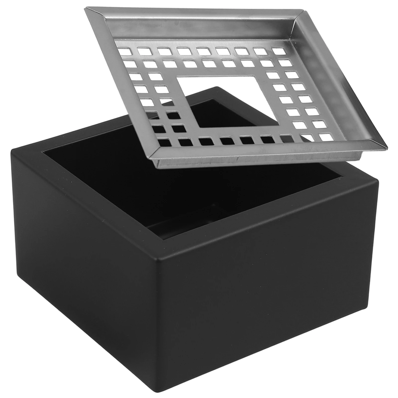 

Square Ashtray Large Size Black Stainless Steel Windproof Home Office Cigarette Ash Holder Tabletop Living Room Bathroom Anti